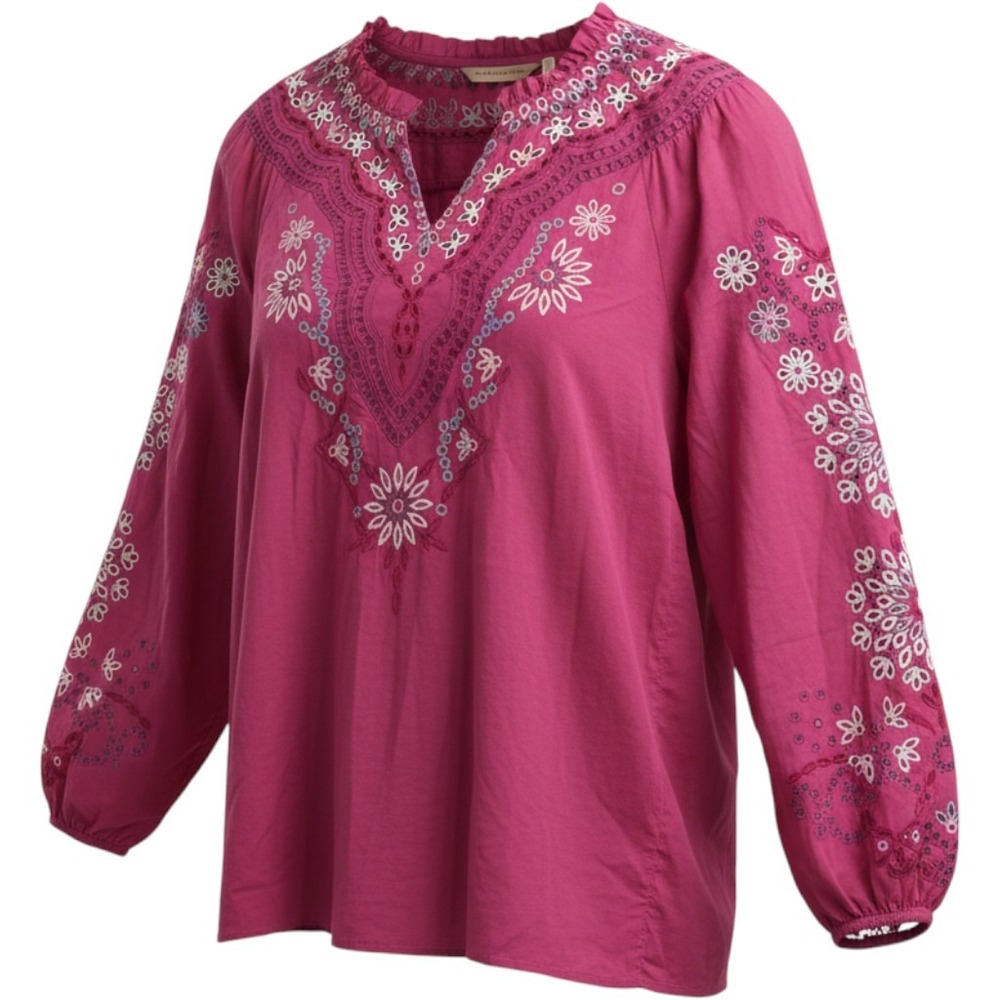 Soft Surroundings Fuchsia Pink Embroidered Eyelet Peasant Blouse